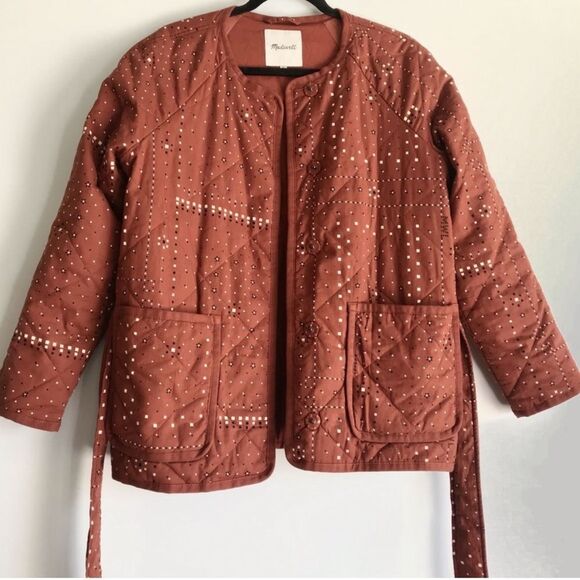Madewell Quilted Cotton Printed Jacket With Waist Tie Belt Size Small - Picture 6 of 11